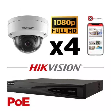 Kit vidéosurveillance PoE 4 caméras IP dôme full HD 2MP