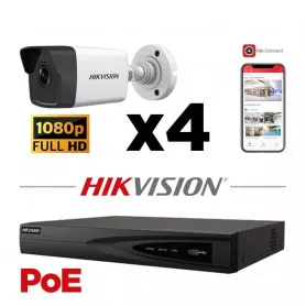 Kit vidéosurveillance PoE 4 caméras IP tube full HD 2MP