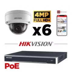 Kit vidéosurveillance 6 caméras anti-vandalisme Hikvision 4MP H265+ vision de nuit 30 mètres EXIR 2.0