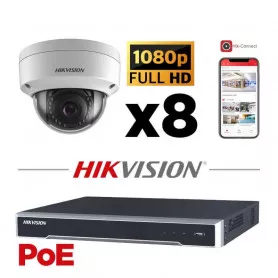 Kit vidéosurveillance 8 caméras IP dôme full HD 2MP