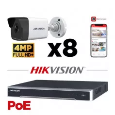 Kit vidéosurveillance 8 caméras Hikvision 4MP H265+ vision de nuit 30 mètres EXIR 2.0