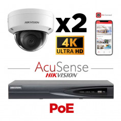 Kit vidéosurveillance 2 caméras anti-vandalisme Hikvision 4K H265+ IA AcuSense vision de nuit 30 mètres