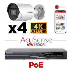 Kit vidéosurveillance 4 caméras 4K H265+ EasyIP 2.0 Plus AcuSense vision de nuit 40 mètres