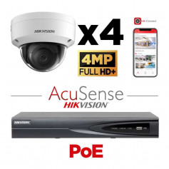 Kit vidéosurveillance 4 caméras anti-vandalisme Hikvision 4MP H265+ IA AcuSense vision de nuit 30 mètres EXIR 2.0