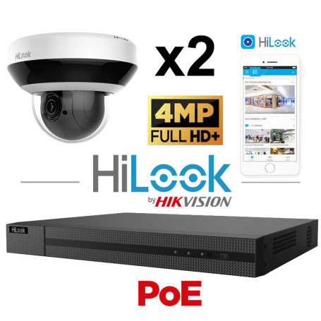 Kit vidéosurveillance HiLook 2 caméras PTZ 4MP H265+ zoom x 4 vision de nuit 20 mètres technologie EXIR 2.0
