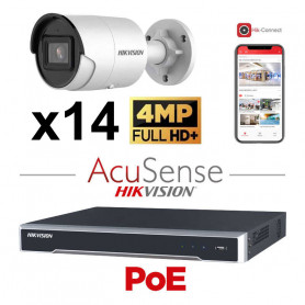 Kit vidéosurveillance 14 caméras Hikvision 4MP H265+ AcuSense vision de nuit 40 mètres