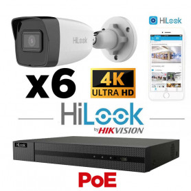 Kit vidéosurveillance 6 caméras HiLook 4K H265+ vision de nuit 30 mètres EXIR 2.0